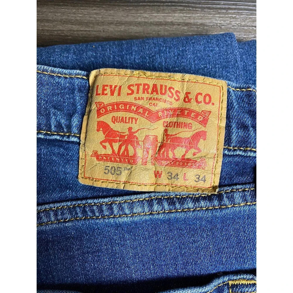 Levis Jeans 34x34 Blue 505 Denim Outdoors Western Cowboy Rodeo Red Tab Mens